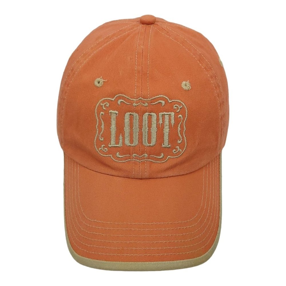 Loot Embroidered Orange Beige Trim Strapback Cap Baseball Hat Port Authority